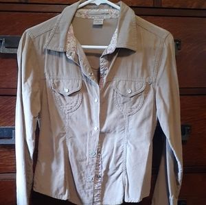 Long sleeve brown corduroy shirt.